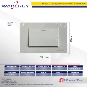 PLACA 1 APAGADOR SENCILLO DE 3 MÓDULOS BLANCO MARFIL