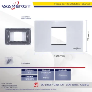 Placa de 1.5 Módulos Blanco