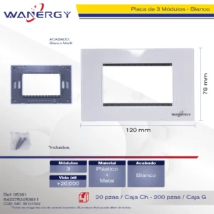 Placa de 3 Módulos Blanco