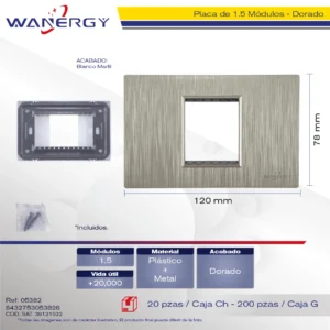Placa Metálica 1.5 Módulos Dorado