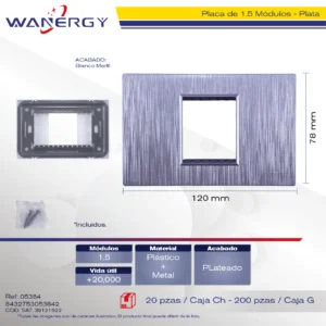 Placa Metálica 1.5 Módulos Plateado