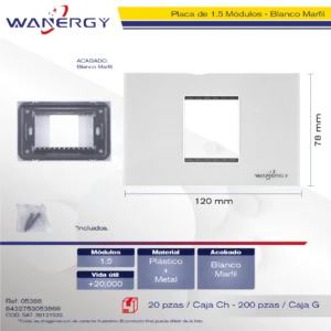 Placa de 1.5 Módulos ACRILICO BLANCO BRILLO