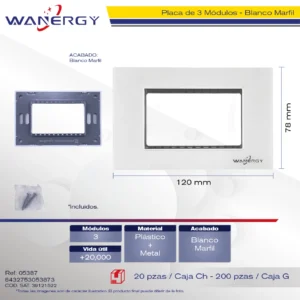 Placa de 3 Módulos ACRILICO BLANCO BRILLO