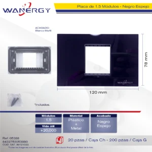 Placa de 1.5 Módulos ACRILICO ESPEJO NEGRO