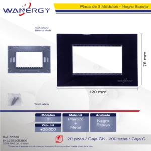 Placa de 3 Módulos ACRILICO ESPEJO NEGRO