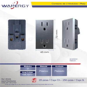 Contácto Duplex 3 módulos Plateado