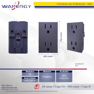 Contácto Duplex 3 módulos Gris