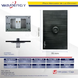 PLACA PREMIUM CON DIMMER SATINADO NEGRO