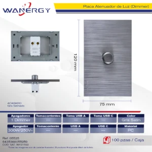 PLACA PREMIUM CON DIMMER SATINADO GRIS OSCURO