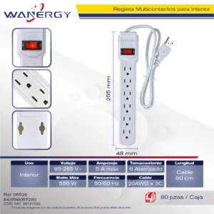 REGLETA MULTICONTACTO DE 6 SALIDA Con interruptor ON/OFF 7 PP 0.9