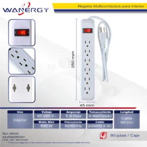 REGLETA MULTICONTACTO DE 6 SALIDA Con interruptor ON/OFF 7 PP 0.9