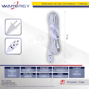 Extension Electrica Interior 3 contactos 0.63 7 PVC 7M