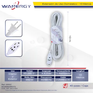 Extension Electrica Interior 3 contactos 0.63 7 PVC 10M