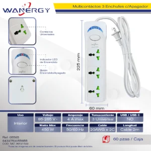 Multicontacto Compacta 3 tomas de corriente Con interruptor ON/OFF PP 0.75 2M