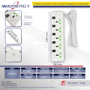 Multicontacto Compacta 4 tomas de corriente Con interruptor ON/OFF PP 0.75 2M
