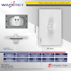 PLACA PREMIUM CON DIMMER SATINADO BLANCO