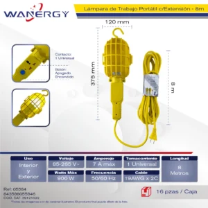 EXTENSION CON LAMPARA PARA MECANICO 8M 8 1 7.5