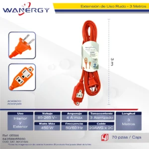 Extension Electrica Interior 3 contactos 3M NARANJA AC85-265V 0.63 7 PVC 3