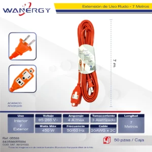 Extension Electrica Interior 3 contactos 7M NARANJA AC85-265V 0.63 7 PVC 7M