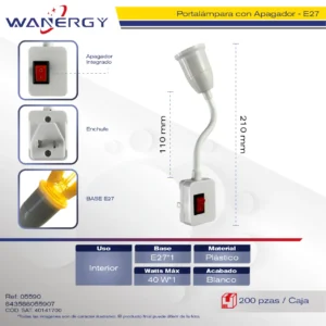ADAPTADOR SOCKET FLEXIBLE CON APAGADOR 20CM