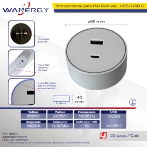 CONTACTO USB+TIPO C DEMONTABLE K-1 10W USB+Type C