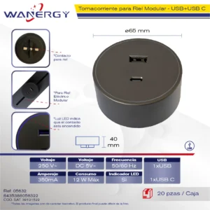 CONTACTO USB+TIPO C DEMONTABLE K-1 10W USB+Type C