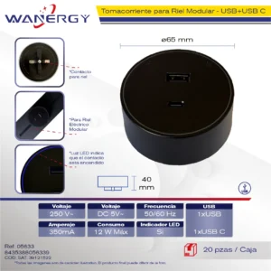 CONTACTO USB+TIPO C DEMONTABLE K-1 10W USB+Type C