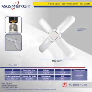 FOCO LED TIPO VENTILADOR 4ASPAS