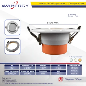 EMPOTRADO BLANCO/PLATEADO TRES TEMPERATURA 5W