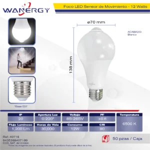 FOCO LED SENSOR RTGY-12 12W