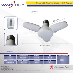 FOCO LED MINI TIPO VENTILADOR 3+1 ASPAS