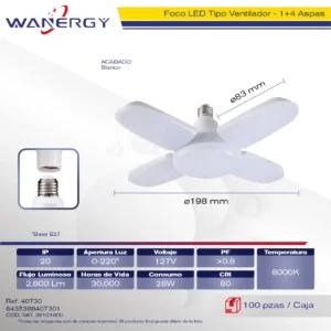 FOCO LED MINI TIPO VENTILADOR 4+1 ASPAS