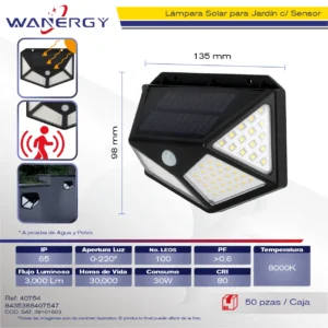 LAMPARA SOLAR 100LED C/SENSOR REFLECTOR EXTERIOR JARDIN