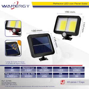 REFLECTOR SOLAR 96LED,PANEL SOLARCON 5M DE CABLE