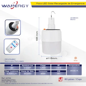 FOCO RECARGABLE SOLAR DE EMERGENCIA USB