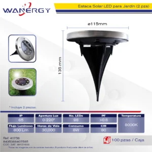 LAMPARA SOLAR PARA JARDIN IMPERMEABLE