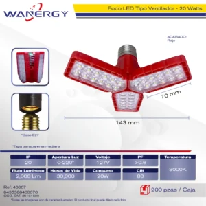 FOCO TIPO VENTILADOR 3 ASPAS TAPA TRANSPARENTE MEDIANA
