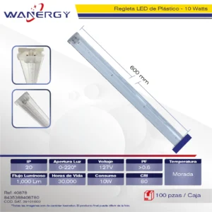 REGLETA LED 10W PLASTICO 0.6M