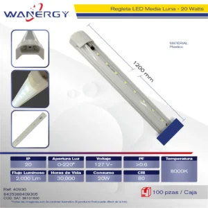 REGLETA LED MEDIO LUNA 20W PLASTICO 1.2M