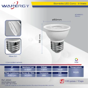 BOMBILLA LED CONO RGB C/CONTROL REMOTO