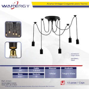 ARAÑA VINTAGE NEGRO CON 5 SOCKET
