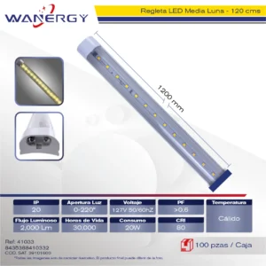 REGLETA LED MEDIO LUNA 20W PLASTICO 1.2M