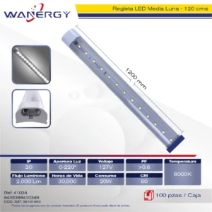 REGLETA LED MEDIO LUNA 20W PLASTICO 1.2M