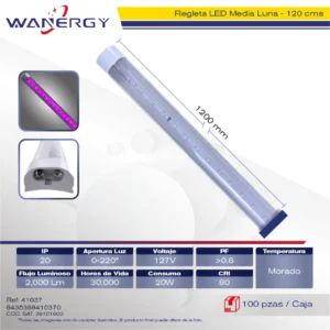 REGLETA LED MEDIO LUNA 20W PLASTICO 1.2M