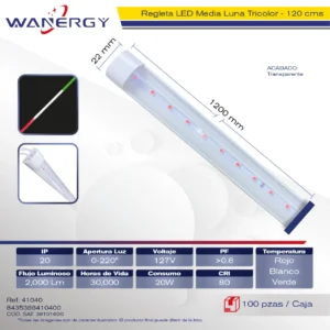 REGLETA LED MEDIO LUNA 20W PLASTICO 1.2M