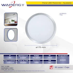 PANEL REDONDO AJUSTABLE 15W MARCO PLATA