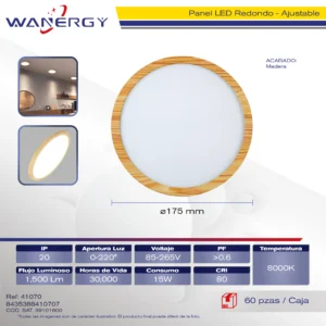 PANEL REDONDO AJUSTABLE 15W MARCO MADERA