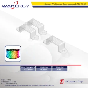 GRAPA PVC PARA MANGUERA 5050-60LED 8MM 100PCS