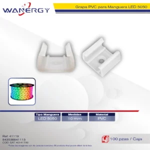 GRAPA PVC PARA MANGUERA 5050-DOBLE LED 10MM 100PCS