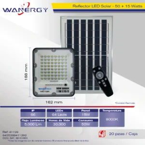 REFLECTOR LED 50W PANEL SOLAR DE 15W JX-6650